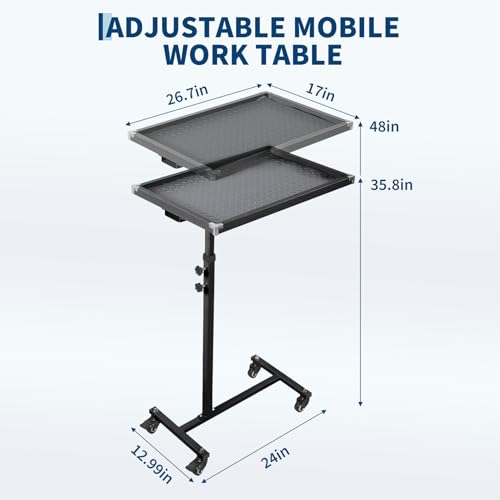 Adjustable Work Table with Wheels, 220 LBS Capacity Rolling Tool Tray | Black, Heavy Duty Mobile Workbench with Non-Slip Mat, Carbon Steel Mechanic Tool Cart for Garage Tear Down & DIY - color: Black
