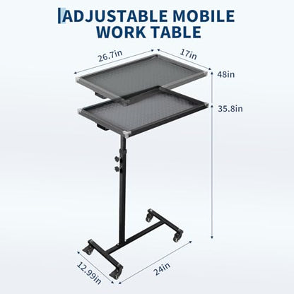 Adjustable Work Table with Wheels, 220 LBS Capacity Rolling Tool Tray | Black, Heavy Duty Mobile Workbench with Non-Slip Mat, Carbon Steel Mechanic Tool Cart for Garage Tear Down & DIY - color: Black