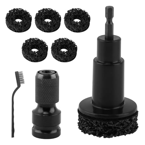 Wheel Hub Cleaning & Resurfacing Tool, Brake Hub Cleaning Kit for Power Drill & 1/2" Impact Wrench, Automotive Rust Removal Tool with 6 Brush Heads and Wire Brush for Brake Rotors, Hubs & Bolts