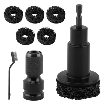 Wheel Hub Cleaning & Resurfacing Tool, Brake Hub Cleaning Kit for Power Drill & 1/2" Impact Wrench, Automotive Rust Removal Tool with 6 Brush Heads and Wire Brush for Brake Rotors, Hubs & Bolts