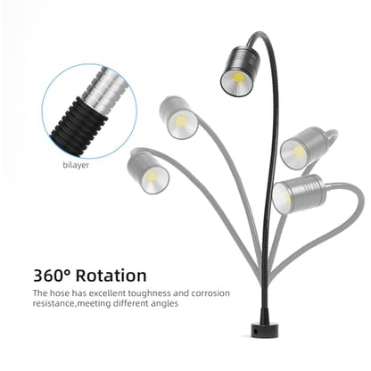 Led Magnetic Work Light 400mm Flexible Gooseneck lamp 500 Lumens 120 Volt for Sewing Machine Lathe Milling Drill Press Industrial Lighting