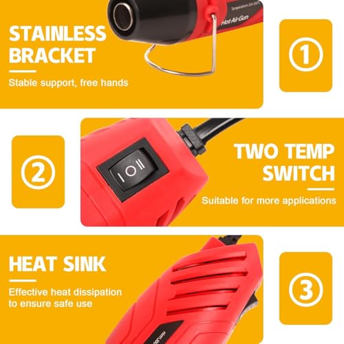 LDK Heat Gun for Crafting, Mini Dual Temp Hot Air Gun Tool | with Reflector Nozzle for Epoxy Resin, Shrink Wrapping, Vinyl Wrap, Embossing, Electronics, Candle Making, Phone Repair & DIY - color: Red