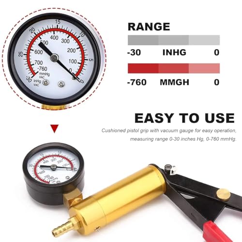 Hand Held Vacuum Pump Brake Bleeder Kit, Brake Bleeder Pressure Tester Hand Vacuum Pump with Gauge Adapters, Brake Fluid Bleeding Set with Protected Case for Car Truck Bike (Red) - color: Red