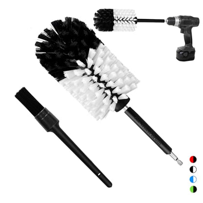 Wheel Brush Kit, Soft Drill Wheel Cleaner Brush, No Scratches Highly Dense Car Cleaning Brush Set for Wheels, Rims, Engines, Exhaust(White/Black,2Pcs) - color: White/Black,2pcs