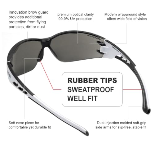 HTS HUNTERSKY Super Flexible Lightweight Anti Fog Wrap-Around U6 Clear Shooting Safety Glasses with ANSI Z87.1 Scratch Resist - color: Black / Smoke / Clear (2 Pack)