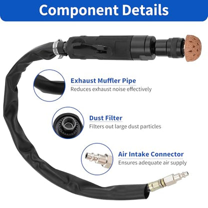 Air Tire Repair Polish Patch Kits-2500 RPM Low Speed Air Tire Buffer | Includes Tire Grinder Inner Liner Scraper, Tire Patch Roller and 3 Pcs Tungsten Steel Buffing Wheels 40mm 55mm
