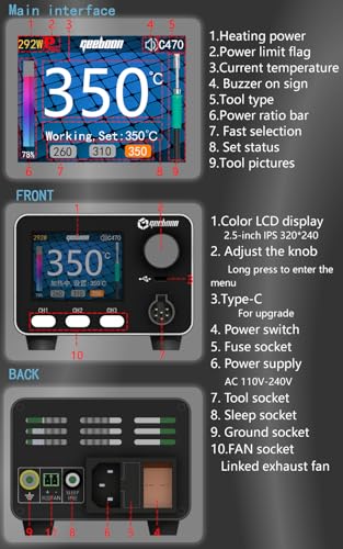 HC24 400W Heavy-duty soldering station Metal body compatible with 115/210/245/470/T12 soldering tip color curve display soldering rework station