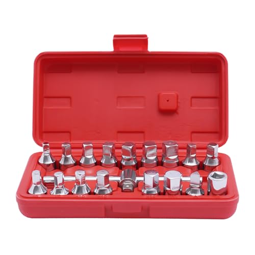 18PCS Oil Drain Sump Plug Key Set, 3/8'' Drive Removal Tool Kit with Sliding Bar, Oil Drain Plug Key