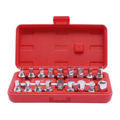 18PCS Oil Drain Sump Plug Key Set, 3/8'' Drive Removal Tool Kit with Sliding Bar, Oil Drain Plug Key