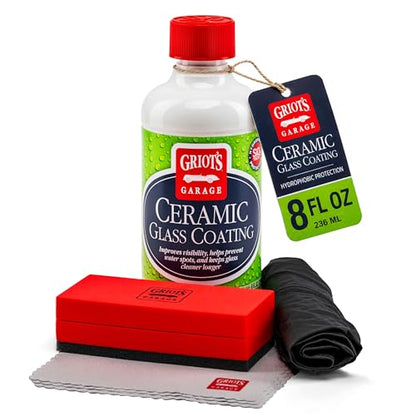 Griot's Garage Ceramic Glass Coating Kit for Cars, SiO2 Hydrophobic Sealant for Windshields and Auto Detailing, Includes Applicator Pad and Microfiber Towels, 10867