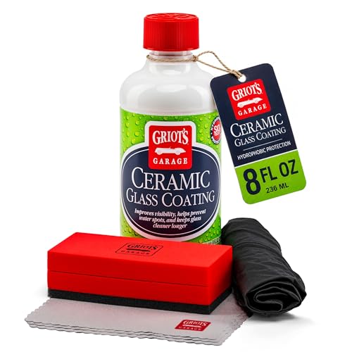 Griot's Garage Ceramic Glass Coating Kit for Cars, SiO2 Hydrophobic Sealant for Windshields and Auto Detailing, Includes Applicator Pad and Microfiber Towels, 10867