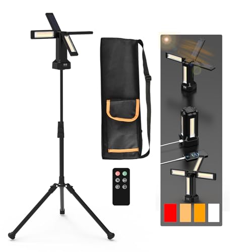 iodoo 13200mAh Rechargeable Solar Work Light with Folding Stand Support and Portable Carrying Bag, 8000 Lumen Stepless Dimmable, 4 Lighting Modes, White/Warm/Warm White (Black(Remote)) - size: Black(Remote)