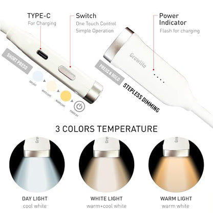 Neck Reading Light, 3 Color & Brightness Adjustable Book Light for Reading in Bed, Hands-Free, Lightweight, USB C Rechargeable, Eye-Caring, Perfect for Crafts, Camping, Kids & Adults (white) - color: White