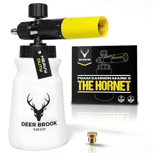 Hornet Foam Cannon for Pressure Washer (Wide Mouth) - Soap Gun for Power Washer - 4000 PSI Adjustable Car Wash Sprayer with 1.1mm Orifice - 1/4" Quick Connector - 1L Bottle