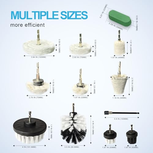 Neeki 14pcs Buffing Polishing Wheel Kit for Dill with Extension Rod | Multi-Specification Polishing Wheel Kit with Polishing Compound, Soft Drill Brush,1/4 Hexagonal Shank,for Metal,Aluminum,etc