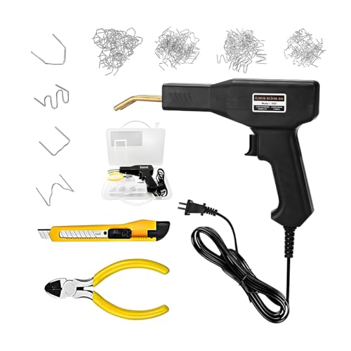 Car Plastic Welder, Vehicle Plastic Welder Gun Kit for Bumper Repair with 200 Hot Staples ＆ Carry Case, Portable Automotive Repair DIY Tools Accessories, Universal for SUV RV Truck (Black) - color: Black