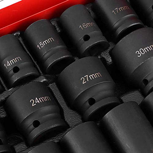 35pcs 1/2" Drive Deep Impact Socket Set Axle Hub Nut 6-Point Metric 8-32mm CR-V Steel Heavy Duty Sockets Tool Set for Vehicle Repair Maintainance - style: 08175#