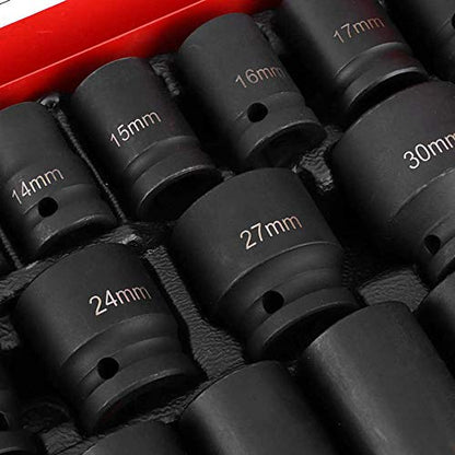 35pcs 1/2" Drive Deep Impact Socket Set Axle Hub Nut 6-Point Metric 8-32mm CR-V Steel Heavy Duty Sockets Tool Set for Vehicle Repair Maintainance - style: 08175#