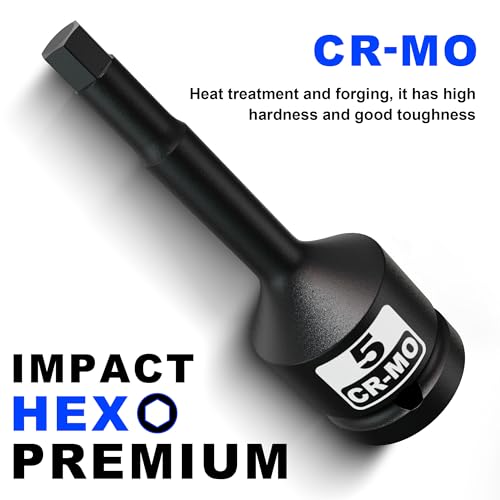 1/2" Drive 5 mm Hex Impact Bit Socket, H5 Allen Bit Socket, Metric, Cr-Mo Steel, Automotive Repair Industrial Maintenance and DIY Enthusiasts Alike - size: 1/2" H5 Deep