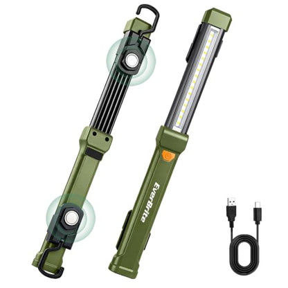 EverBrite 1000LM Magnetic Work Light, Rechargeable LED Mechanic Light with Dual Magnetic Bases & 360° Hanging Hooks, 4 Modes Under Hood Work Light for Car Repair, Garage, Emergency, 1 Pack Green - color: Green