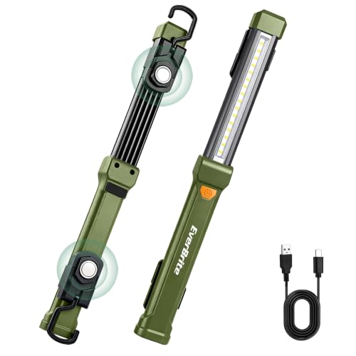 EverBrite 1000LM Magnetic Work Light, Rechargeable LED Mechanic Light with Dual Magnetic Bases & 360° Hanging Hooks, 4 Modes Under Hood Work Light for Car Repair, Garage, Emergency, 1 Pack Green - color: Green