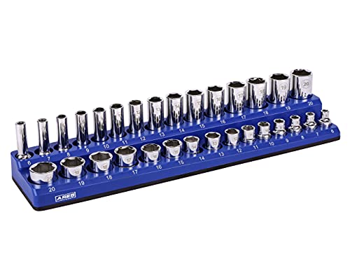 ARES 60008-30-Piece 3/8 in METRIC Magnetic Socket Organizer -BLUE -Holds 15 Standard (Shallow) and 15 Deep Sockets -Perfect for your Tool Box -Also Available in BLACK - color: Blue (Mm), size: 3/8-Inch Drive - 1-Piece