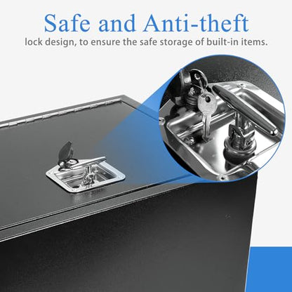 BLACKHORSE-RACING Steel Truck Tool Box,Underbody Heavy Duty Trailer Tongue Truck Box with T-Handle Lock Pick Up Truck Tool Box Storage Organizer - Black24 X18 X18 - size: 24" x 18" x 18"