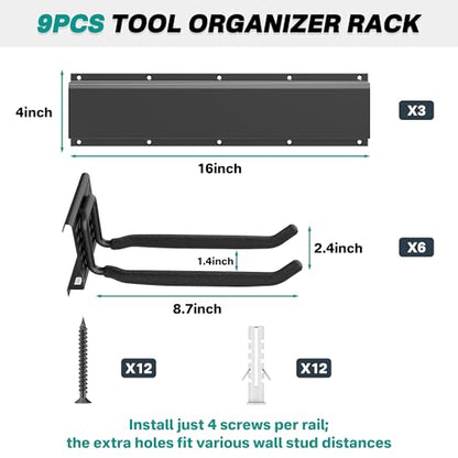 EVERHANGER Garage Tool Storage Organizer, Wall Mount Garden Tool Rack Organization, Heavy Duty Folding Chair Hangers with 6 Adjustable Hooks, Max Load 450lb, 48inch - size: 6Hooks