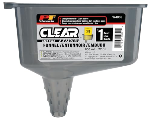 Performance Tool W4055 Clear View Easy Hold Funnel 2 Pint - Hands-Free Oil Changes, Secure Fit, Easy Monitoring