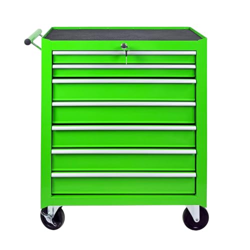 7-Drawer Lockable Rolling Tool Chest, Green | Heavy Duty Steel Tool Chest with Wheels,Drawer Liners,Enhanced Packaging for Garage,Workshop,Mechanic,Shop - color: Green, style: 7 drawer
