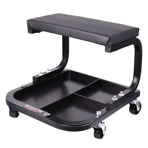 Rolling Creeper Garage/Shop Seat, Padded Rolling Workshop Stool with Tool Tray Storage, Mechanic Stool for Garage & Auto Repair, 250 LBS Capacity, Black - color: Black