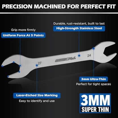 10-Piece Super Thin Open-End Wrench Set, Metric 5.5–27mm, 3mm Thickness Slim Wrench Set for Tight Spaces, Nickel Plated Flat Wrenches with Rolling Storage Pouch - style: 10-Pc Metric (3mm Super Thin)