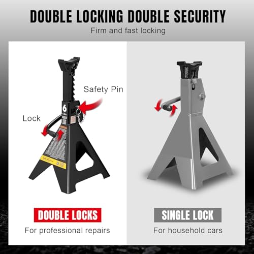Big RED AT46002ABR Torin Double Locking Steel Jack Stands, 2 Pack, 6 Ton (12,000 lb), Black - color: Black, size: 6 ton, style: Double Locking
