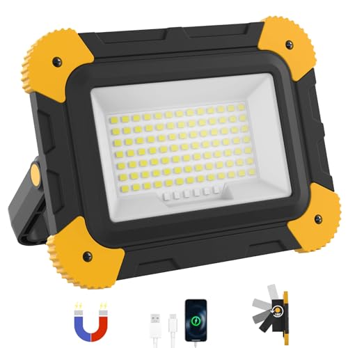 AUMIO Rechargeable Magnetic LED Work Light, 40W Flood Light with 5 Modes | Dual Magnetic Bases | 180° Adjustable Stand | Wide Flood Beam | Hands-Free Lighting | Portable Design | Car Repair & Garage - color: Magnetic 1-Pack