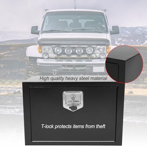 Steel Underbody Truck Tool Box ,Storage Organizer Toolbox with Key& Lock | Waterproof Tongue Box for Storage with Smooth Surface for Truck, Pickup, RV, Trailer - Black, 24" x 14" x 16" Inch - size: 24" x 14" x 16"