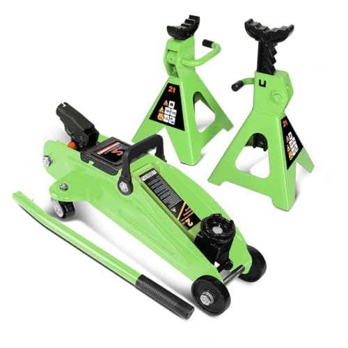 Auto Dynasty 2 Ton Floor Jack with Jack Stands, Heavy Duty Steel Hydraulic Racing Floor Jack with Single Piston Quick Lift Pump, Hydraulic Trolley Service Car Jack, Green - color: Green