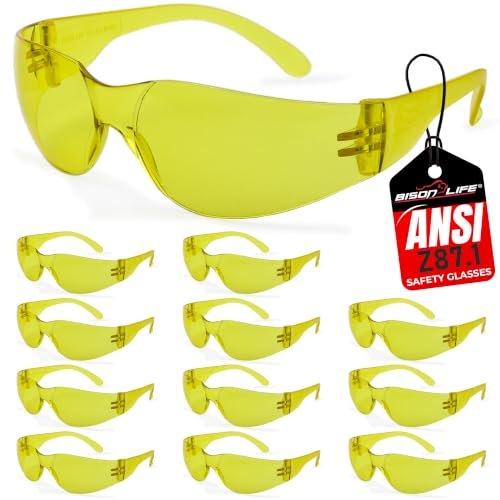 BISON LIFE Clear Safety Glasses – ANSI Z87.1 Certified Scratch & Impact Resistant Eye Protection Goggles for Men & Women - color: Yellow/Yellow