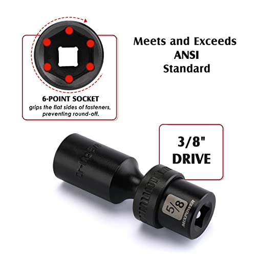 MIXPOWER 3/8" Drive Deep Impact Universal Joint Swivel Socket Set, SAE, 5/16" - 1", Deep, Flexible Wobble, Chrome Molybdenum Steel, 12 Pieces Set - size: 12 Pcs SAE 3/8'' Dr. (Deep)