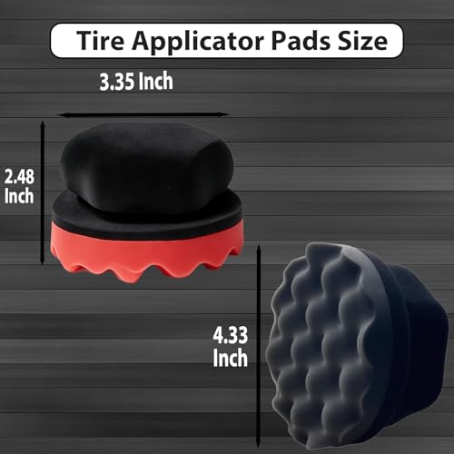 Tire Shine Applicator Pads, 4 Pcs Tire Dressing Applicator, Reusable Tire Shine Sponge Wave Contoured for Car Detailing, 4.33 inch (2 Red & 2 Black) - size: 4.33inch-2 Black & 2Red