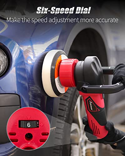AVID POWER Buffer Polisher, 5-inch/6-inch Dual Action/DA Polisher for Car Detailing, Random Orbital Car Buffer Polisher Waxer Kit with 6 Variable Speed, 4Pcs 5-inch & 6-inch Polishing Pads - color: Black&red