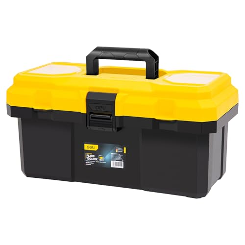 14 Inch Tool Box with Lock, 2-Layer Heavy-Duty Organizer with Removable Tray, Liftable Lid for Small Parts, 16lb Capacity & Carry Handle for Tools, Camping, Medical Supply Storage - size: 14“