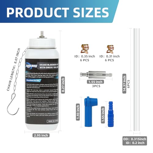 RUKANG 1L Brake Bleeder Bottle, Brake Bleed Kit with One Way Check Valve, 28.74 Inch Hose and Rubber Connector for Brake Fluid Collection
