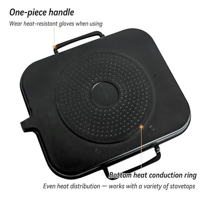 Nonstick Korean BBQ Grill Pan, Square | Marble nonstick square griddle for 3-5, fits gas,induction,stovetop, oil drain, gloves, easy clean BBQ, indoor