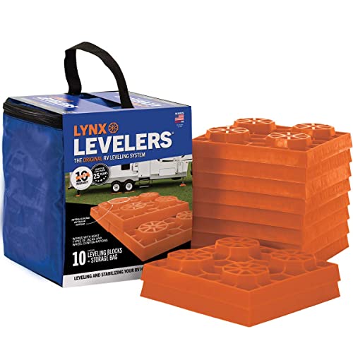 Tri-Lynx Lynx Levelers RV/Trailer/Motorhome/Vanlife interlocking Leveling Blocks with Nylon Storage Bag for most Leveling and Stabilizing functions. 10 Pack, Orange, 00015, Made in USA. - size: 10 Pack