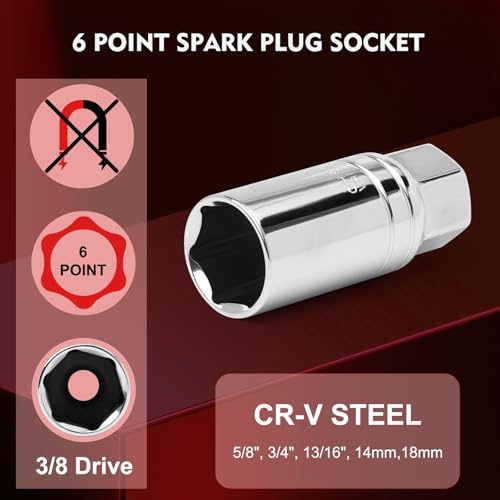 WIILDIS 14 PCS 3/8 Inch Drive Spark Plug Socket Set with Click Torque Wrench（5-45 Lb.ft/6.8-61.2 Nm）, Magnetic Swivel Sockets, Universal Joint, Extension Bar, Cr-V Steel - size: 14 PCS