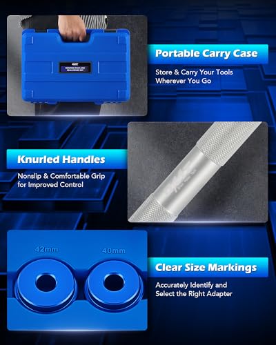OMT Bearing Press Kit, Bearing Race & Seal Driver Set, Seal Installer Set | 43pc Wheel Bearing Press Kit with 23 Metric & 16 SAE Adapters, Bushing Driver Set with 4 Handles for Bearing Installation