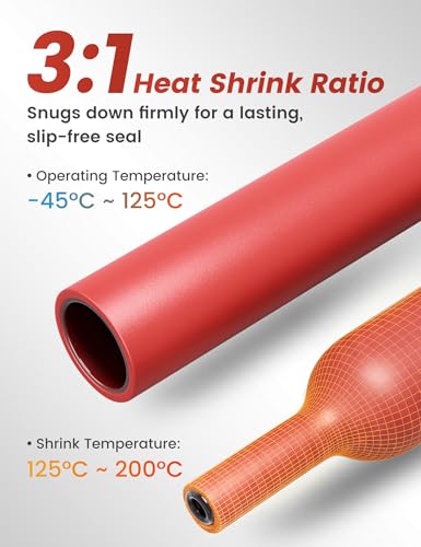 RED WOLF 3:1 Heat Shrink Tubing Kit 264PCS, Waterproof Marine Grade Wire Wrap, UL Certified Adhesive Lined Dual Wall Heat Shrink Tube for Automotive Marine Industrial Electrical, Black & Red - color: 3:1 264PCS-Black & Red