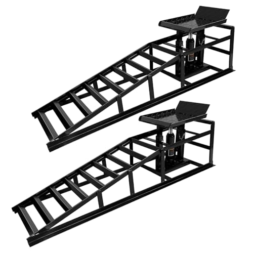 Heavy Duty Hydraulic Car Ramps 5 Ton Capacity (2-Pack) – Adjustable 10-15 Inch Low Profile Lift with Anti-Slip & Safety Lock for Oil Change, Garage Repair, SUVs, Trucks