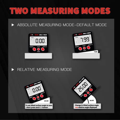 S&F STEAD & FAST Digital Angle Finder Magnetic with Case & Backlit LCD | Self-inverting display, ±0.2° accuracy, Absolute & Relative, Hold & Zero, Auto-off, IP54, for Woodworking & Construction - color: Black