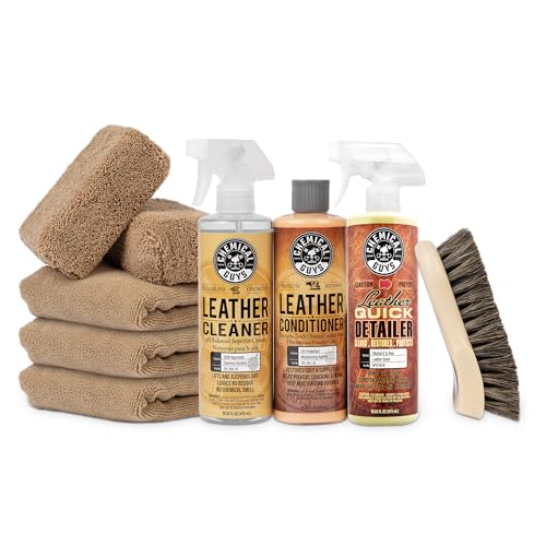 Chemical Guys, 9-Piece Leather Cleaner & Conditioner Kit for Car Interiors | Cleans then conditions seats, furniture, jackets and boots, brushes and towels included for many leather types